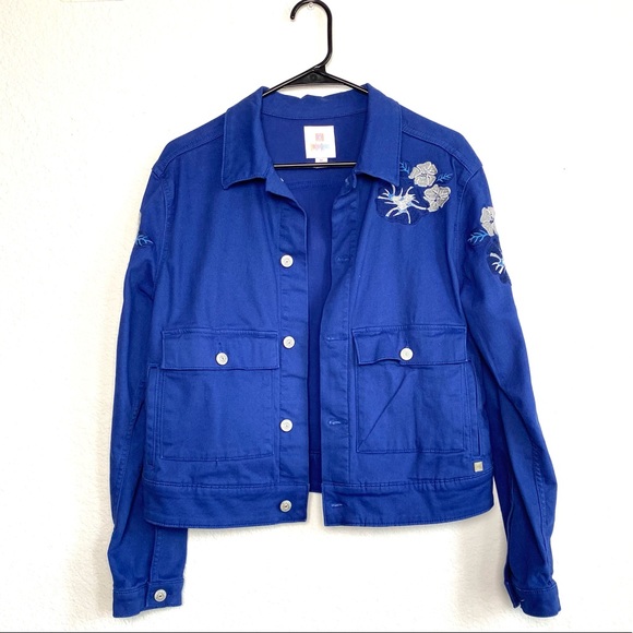 LuLaRoe Blue Kenny Floral Embroidered Jacket SZ M - Picture 1 of 9